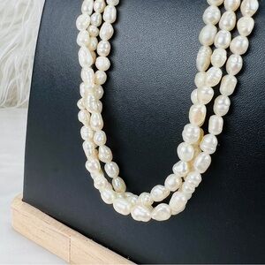 Pretty freshwater faux pearl three strand necklace costume